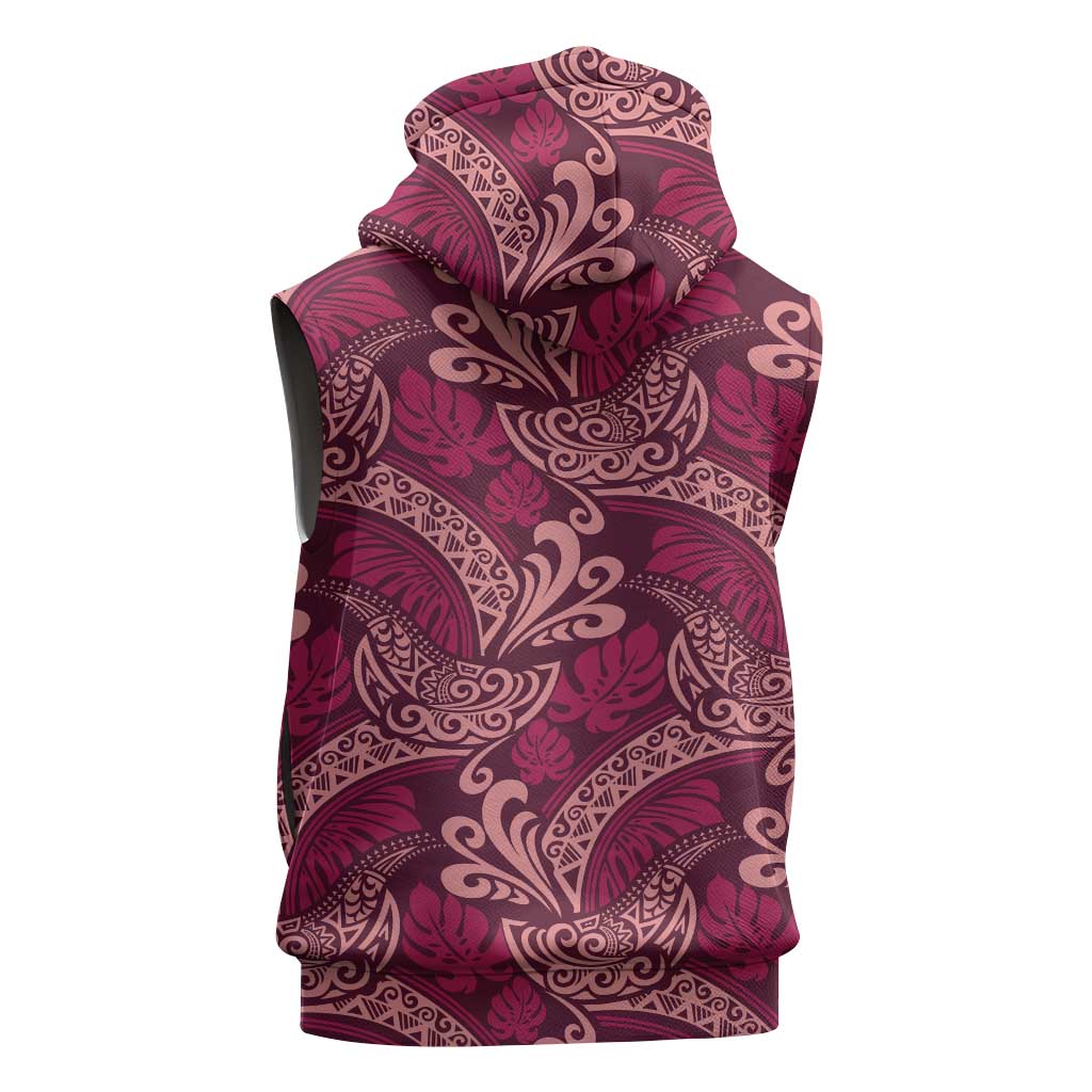 Sweet Pink Monstera Sleeveless Hoodie Polynesian Tribal Pattern - Polynesian Pride