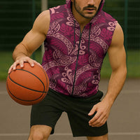 Sweet Pink Monstera Sleeveless Zip Hoodie Polynesian Tribal Pattern - Polynesian Pride