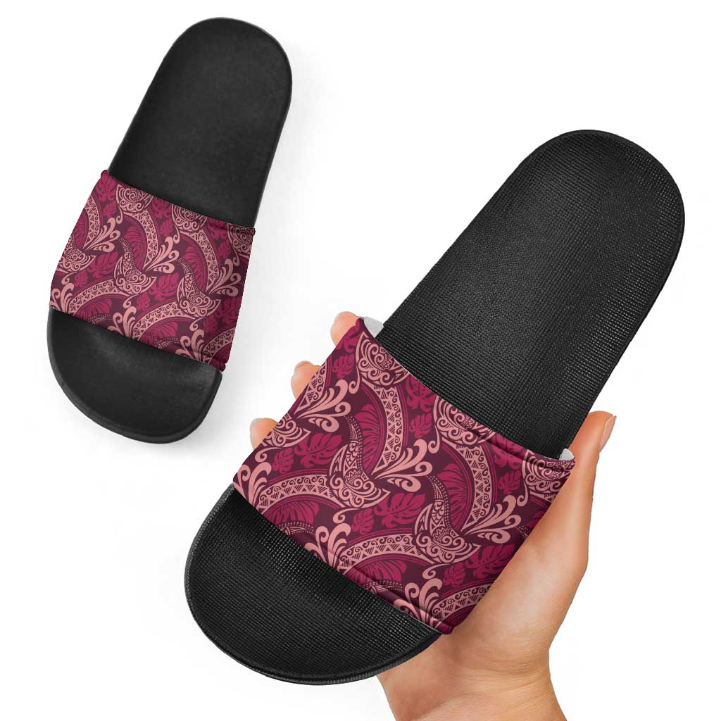 Sweet Pink Monstera Slide Sandals Polynesian Tribal Pattern - Polynesian Pride