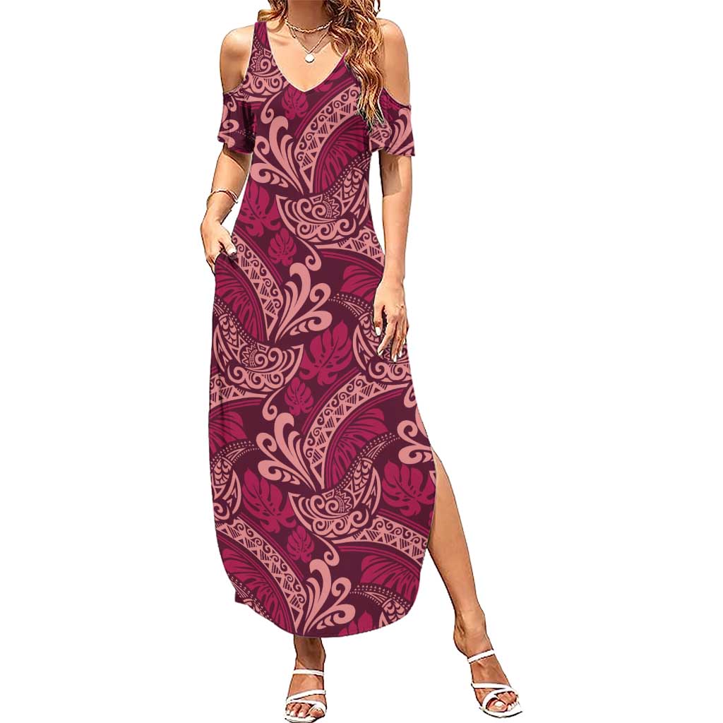 Sweet Pink Monstera Summer Maxi Dress Polynesian Tribal Pattern LT01 Women Pink - Polynesian Pride