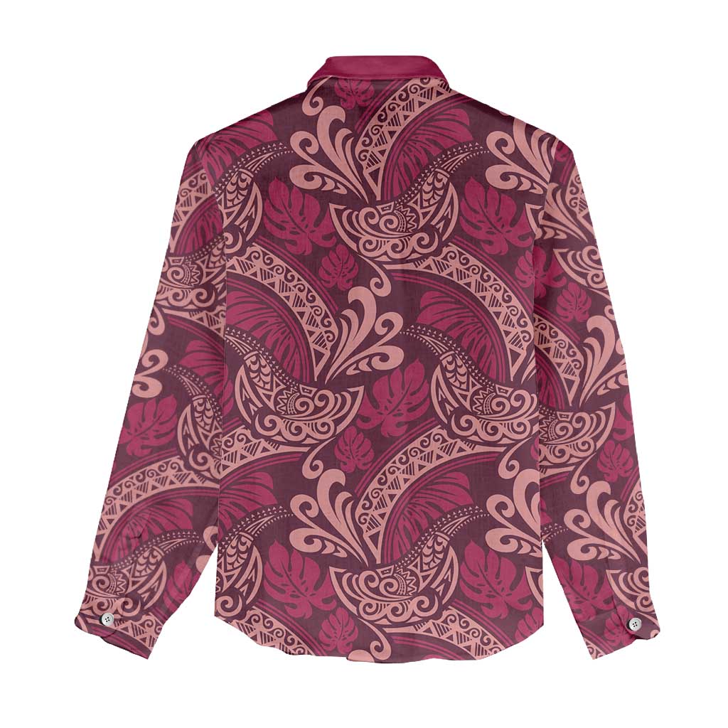 Sweet Pink Monstera Women Casual Shirt Polynesian Tribal Pattern LT01 - Polynesian Pride