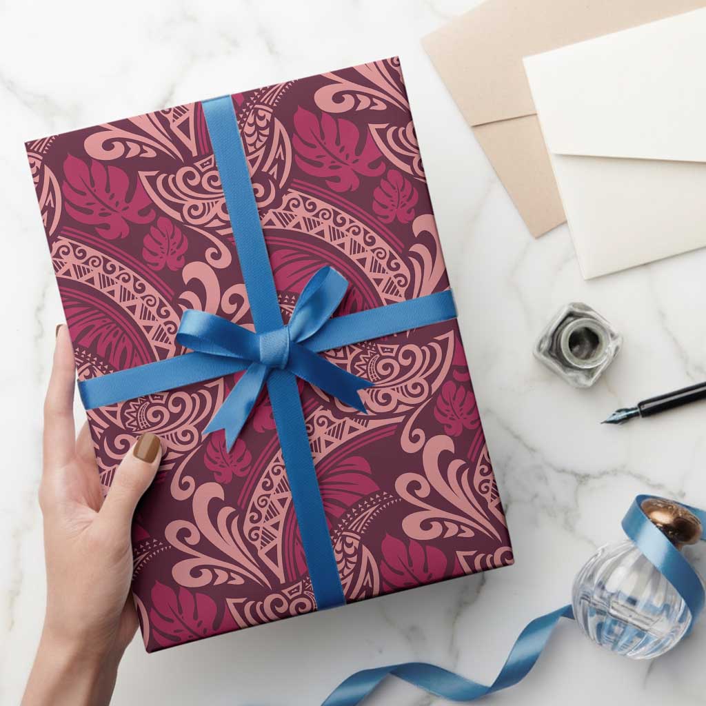 Sweet Pink Monstera Wrapping Paper Polynesian Tribal Pattern - Polynesian Pride