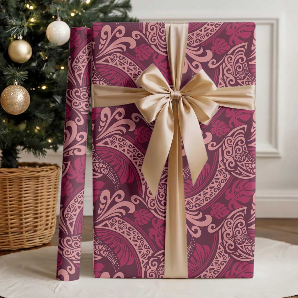 Sweet Pink Monstera Wrapping Paper Polynesian Tribal Pattern - Polynesian Pride