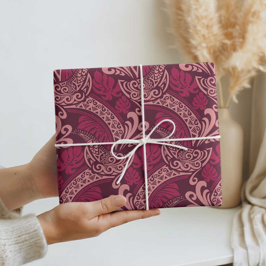 Sweet Pink Monstera Wrapping Paper Polynesian Tribal Pattern - Polynesian Pride