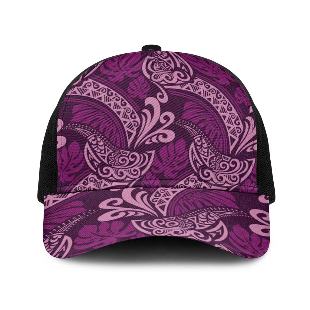 Royal Purple Monstera Baseball Net Cap Polynesian Tribal Pattern - Polynesian Pride
