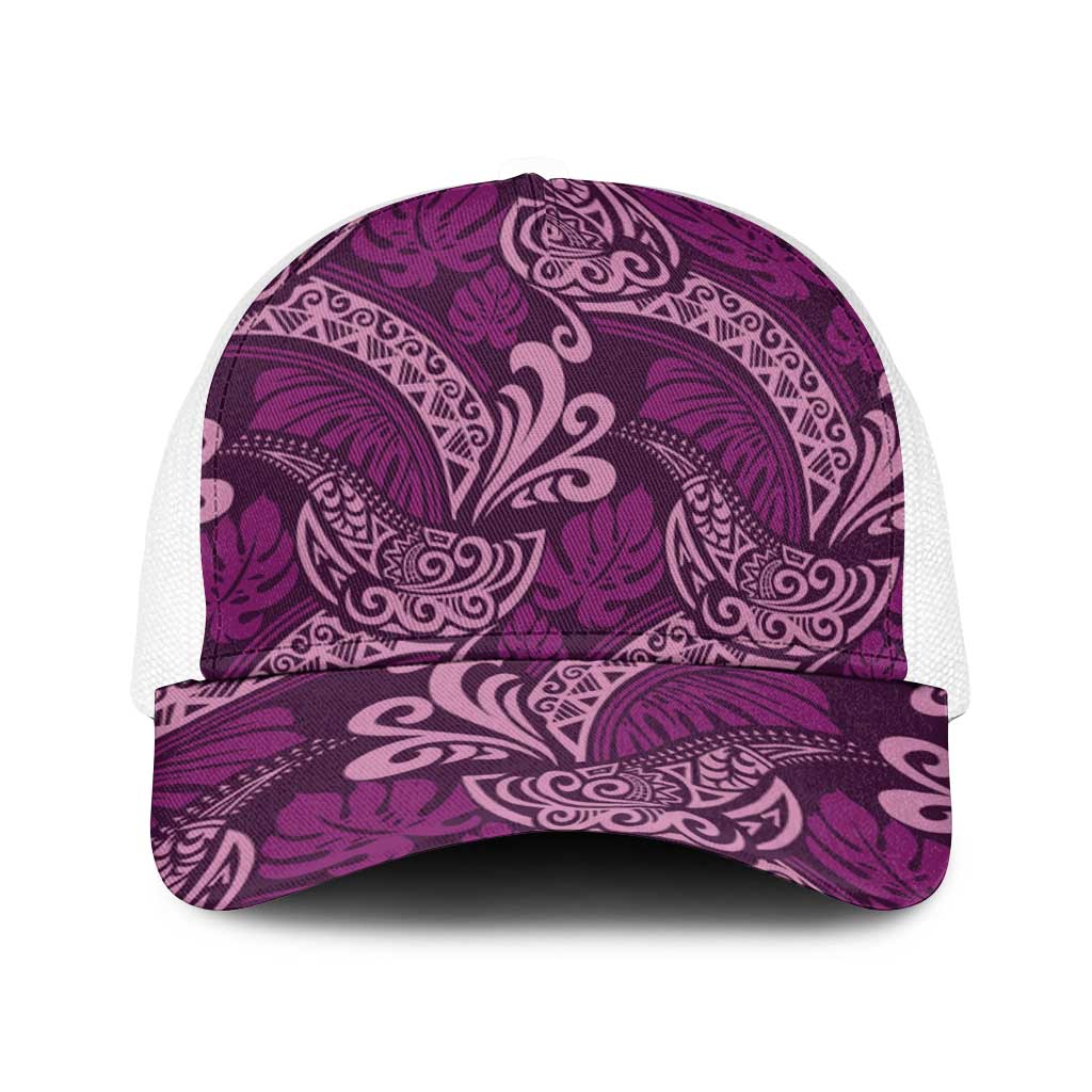 Royal Purple Monstera Baseball Net Cap Polynesian Tribal Pattern - Polynesian Pride