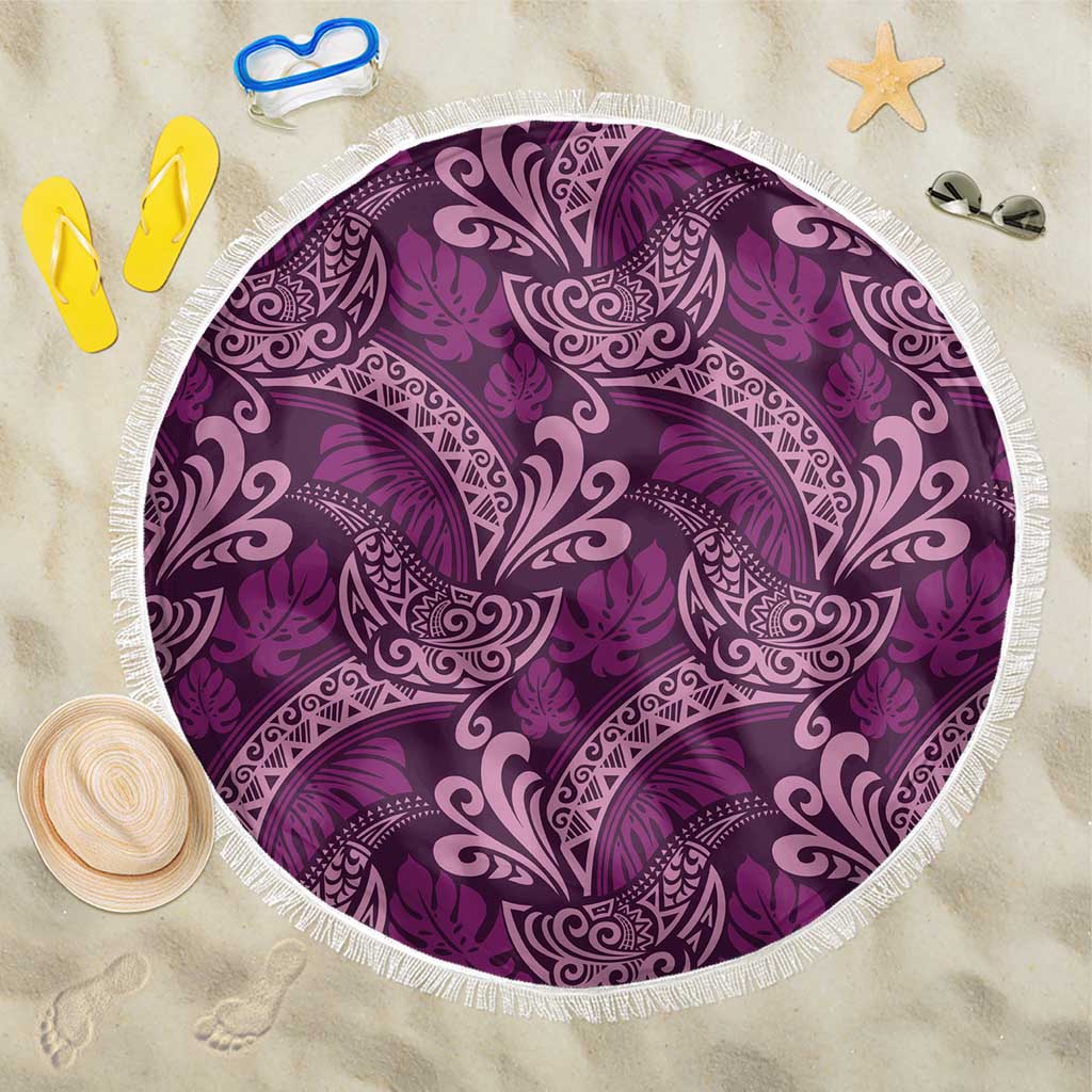 Royal Purple Monstera Beach Blanket Polynesian Tribal Pattern LT01 One Size 150cm Purple - Polynesian Pride