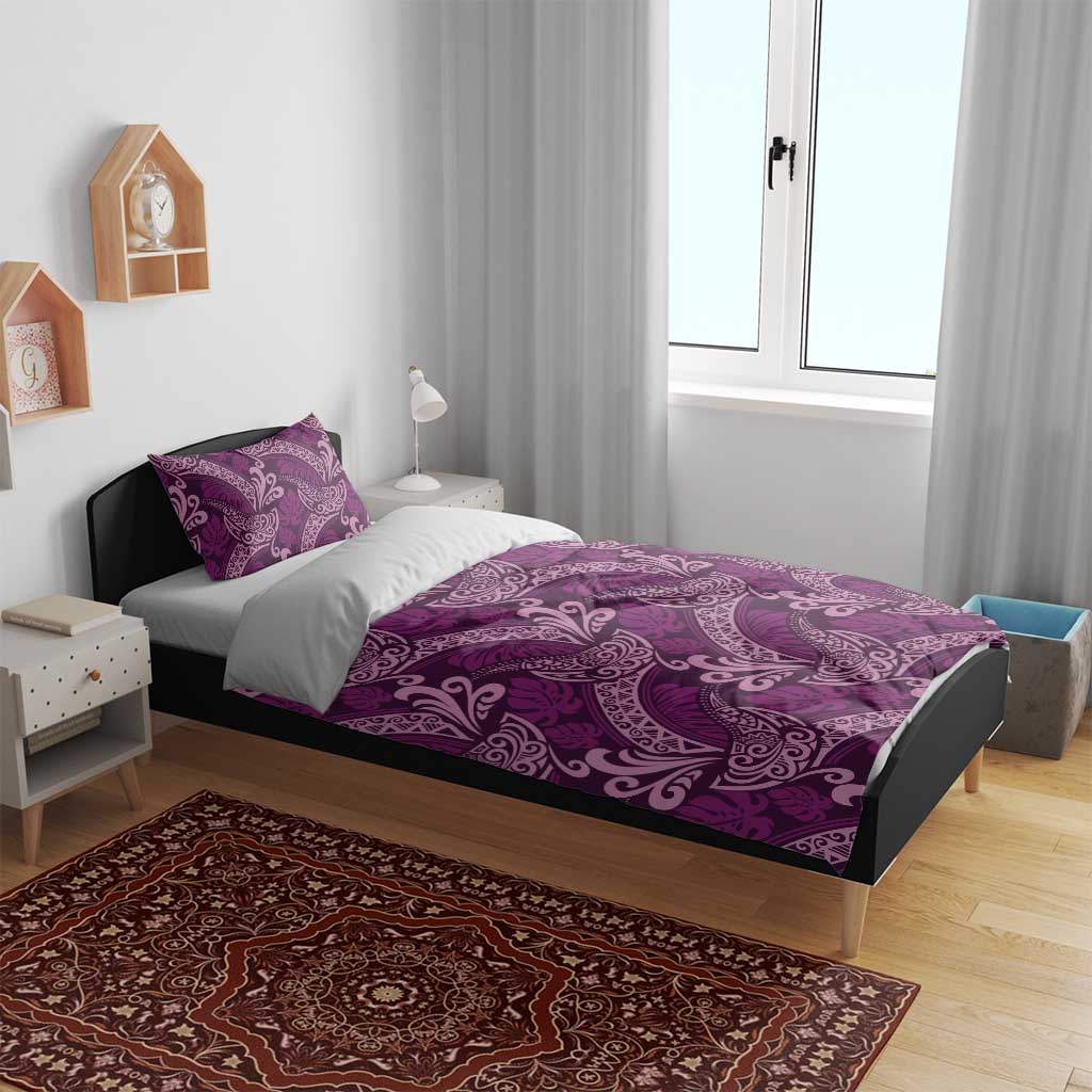 Royal Purple Monstera Bedding Set Polynesian Tribal Pattern - Polynesian Pride