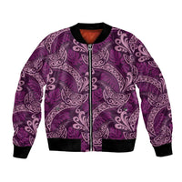 Royal Purple Monstera Bomber Jacket Polynesian Tribal Pattern LT01 Unisex Purple - Polynesian Pride