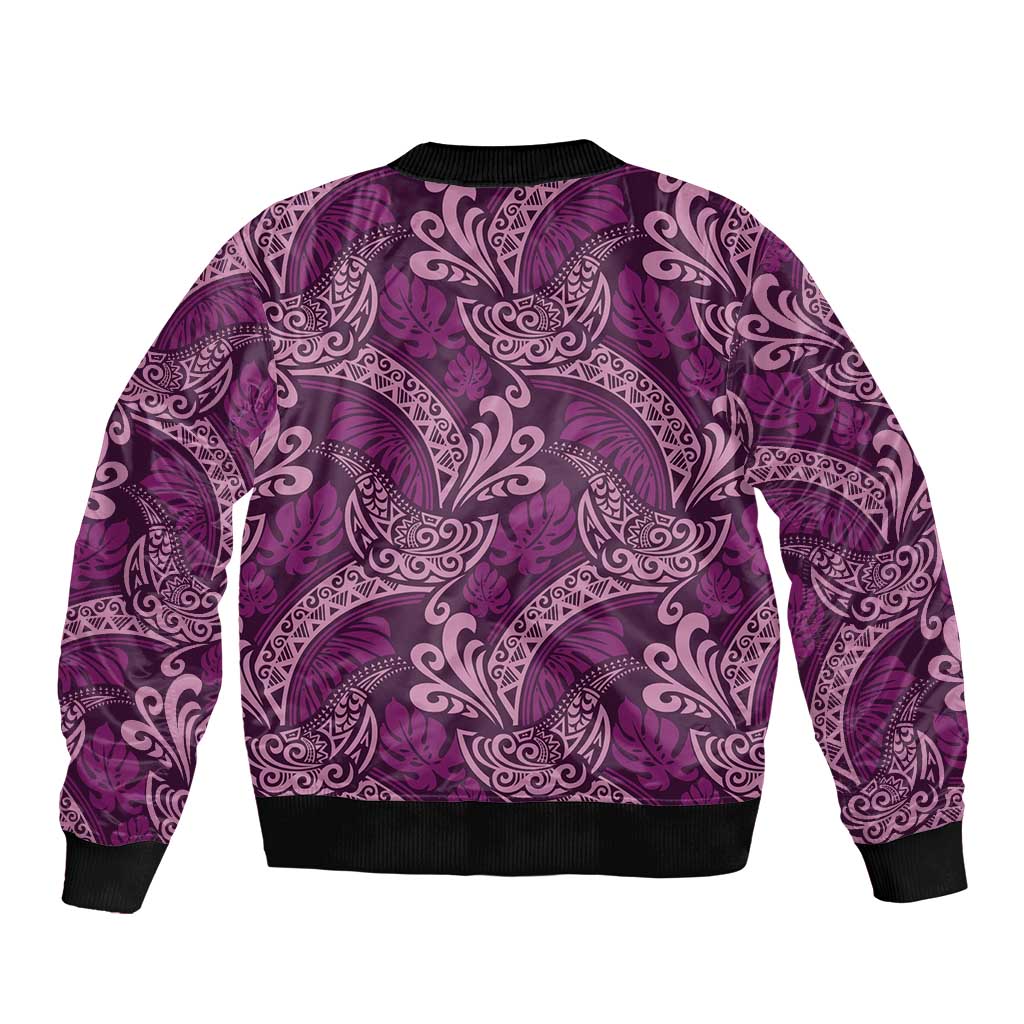 Royal Purple Monstera Bomber Jacket Polynesian Tribal Pattern LT01 - Polynesian Pride