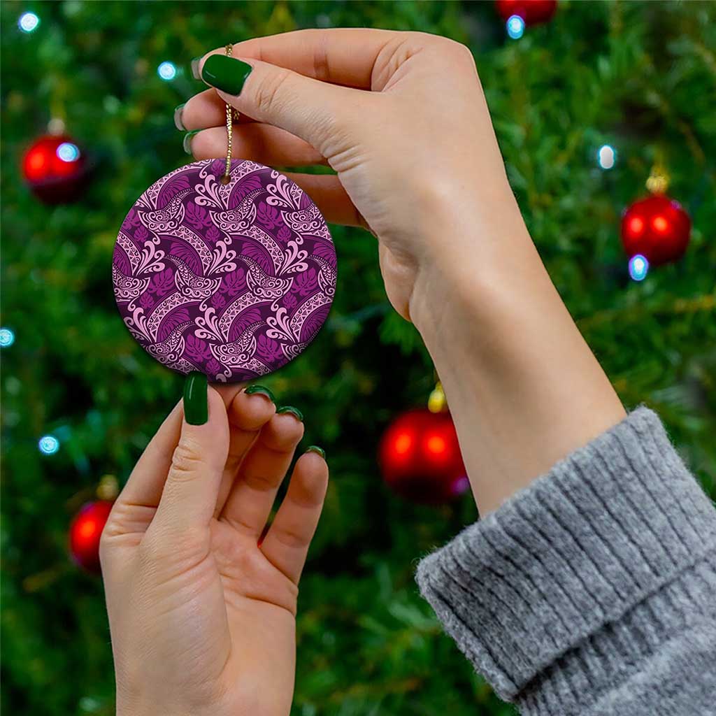 Royal Purple Monstera Ceramic Ornament Polynesian Tribal Pattern - Polynesian Pride