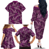 Royal Purple Monstera Family Matching Off The Shoulder Long Sleeve Dress and Hawaiian Shirt Polynesian Tribal Pattern LT01 - Polynesian Pride
