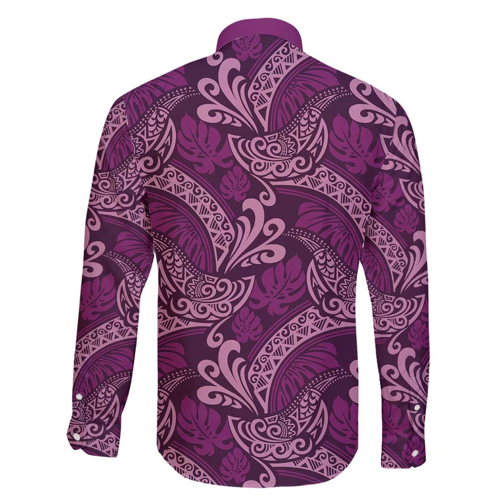 Royal Purple Monstera Family Matching Off Shoulder Maxi Dress and Hawaiian Shirt Polynesian Tribal Pattern - Polynesian Pride