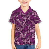 Royal Purple Monstera Family Matching Off Shoulder Maxi Dress and Hawaiian Shirt Polynesian Tribal Pattern - Polynesian Pride