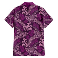 Royal Purple Monstera Family Matching Off Shoulder Short Dress and Hawaiian Shirt Polynesian Tribal Pattern - Polynesian Pride