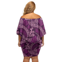 Royal Purple Monstera Family Matching Off Shoulder Short Dress and Hawaiian Shirt Polynesian Tribal Pattern - Polynesian Pride