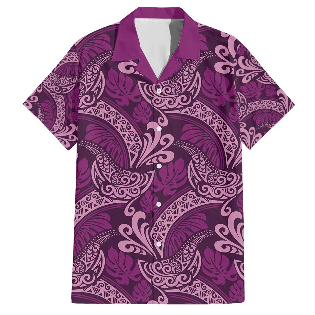 Royal Purple Monstera Family Matching Puletasi and Hawaiian Shirt Polynesian Tribal Pattern - Polynesian Pride