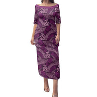 Royal Purple Monstera Family Matching Puletasi and Hawaiian Shirt Polynesian Tribal Pattern - Polynesian Pride
