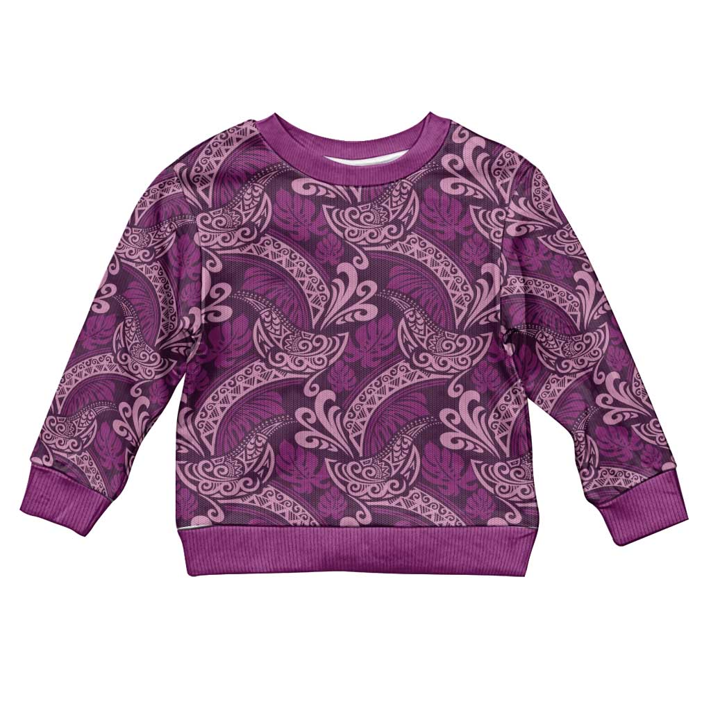 Royal Purple Monstera Kid Ugly Christmas Sweater Polynesian Tribal Pattern - Polynesian Pride