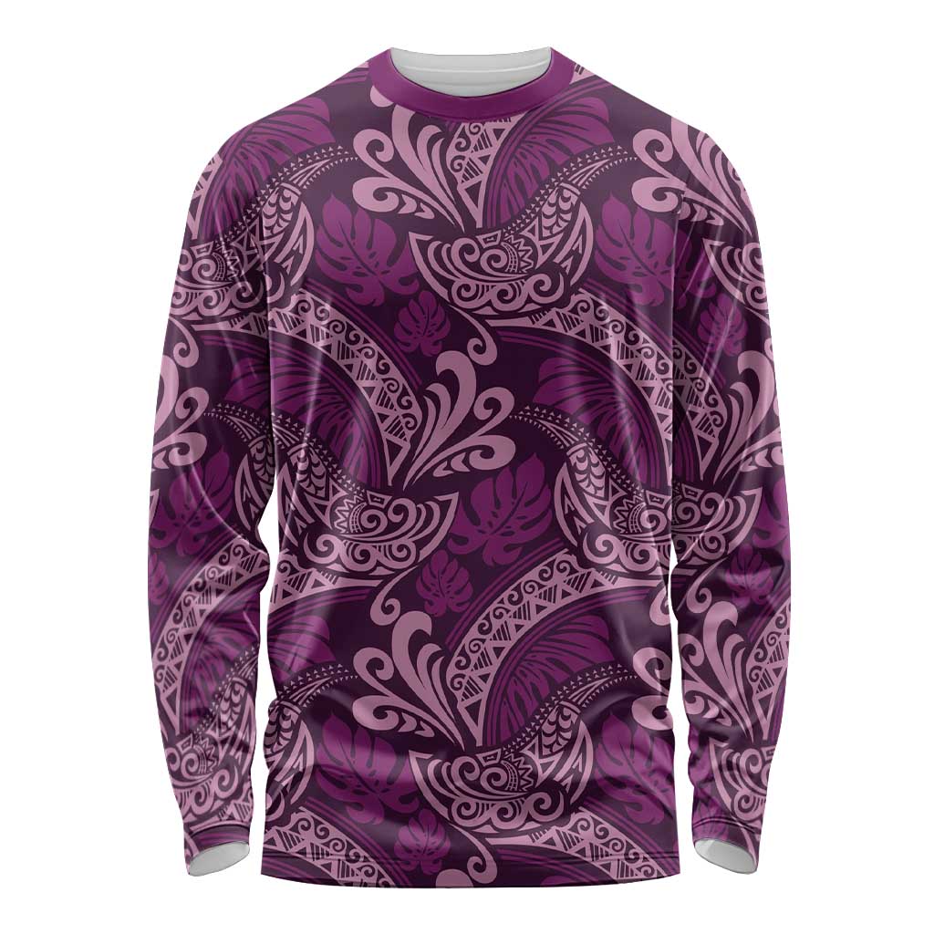 Royal Purple Monstera Long Sleeve Shirt Polynesian Tribal Pattern LT01 Unisex Purple - Polynesian Pride