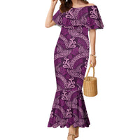 Royal Purple Monstera Mermaid Dress Polynesian Tribal Pattern - Polynesian Pride