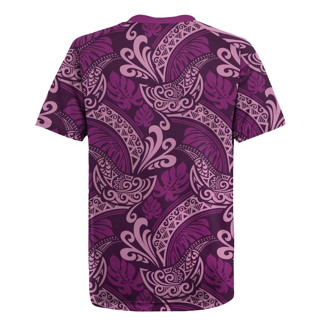 Royal Purple Monstera Rugby Jersey Polynesian Tribal Pattern - Polynesian Pride