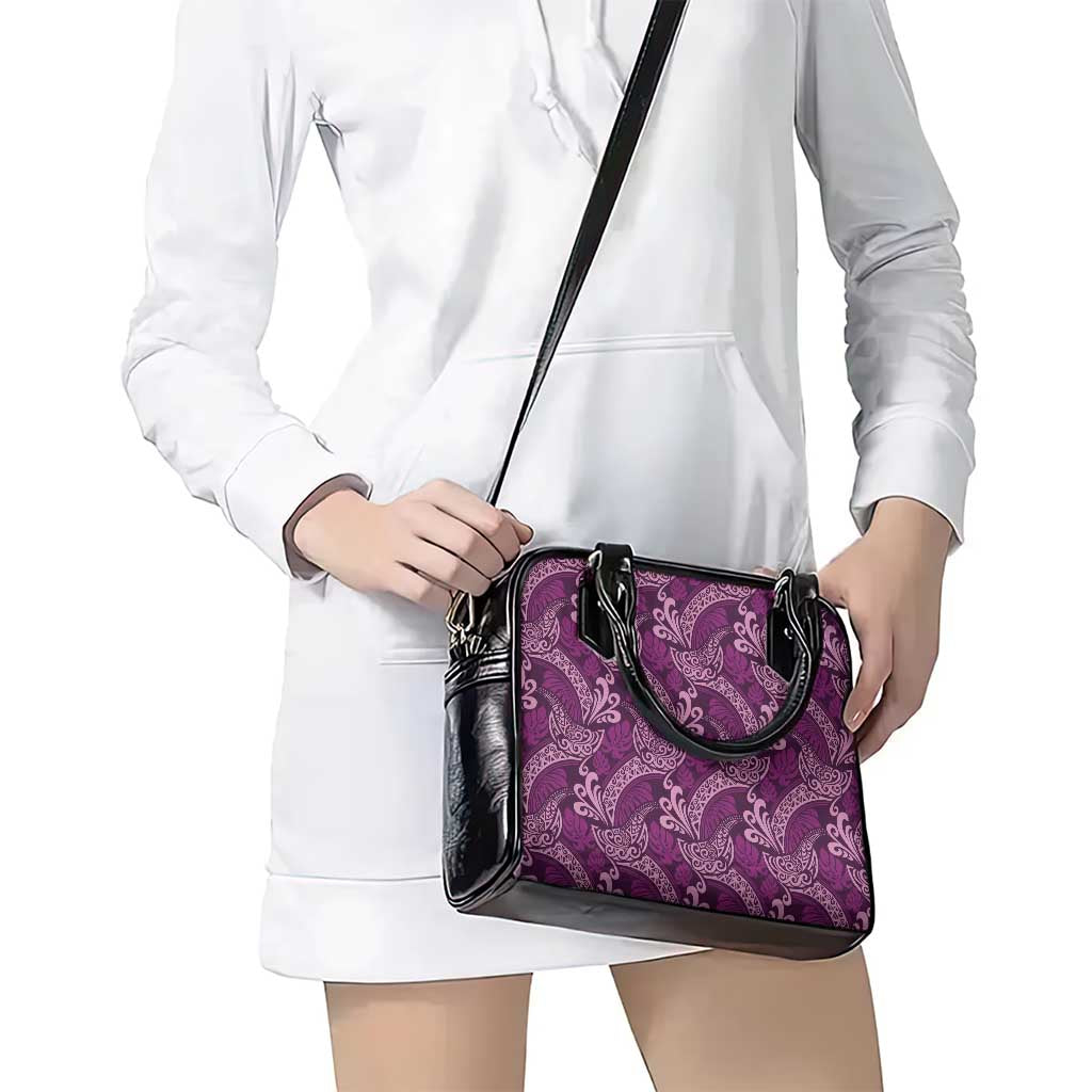 Royal Purple Monstera Shoulder Handbag Polynesian Tribal Pattern - Polynesian Pride