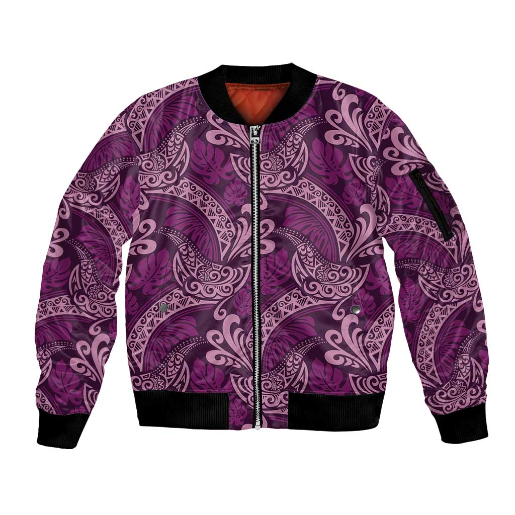 Royal Purple Monstera Sleeve Zip Bomber Jacket Polynesian Tribal Pattern LT01 Unisex Purple - Polynesian Pride