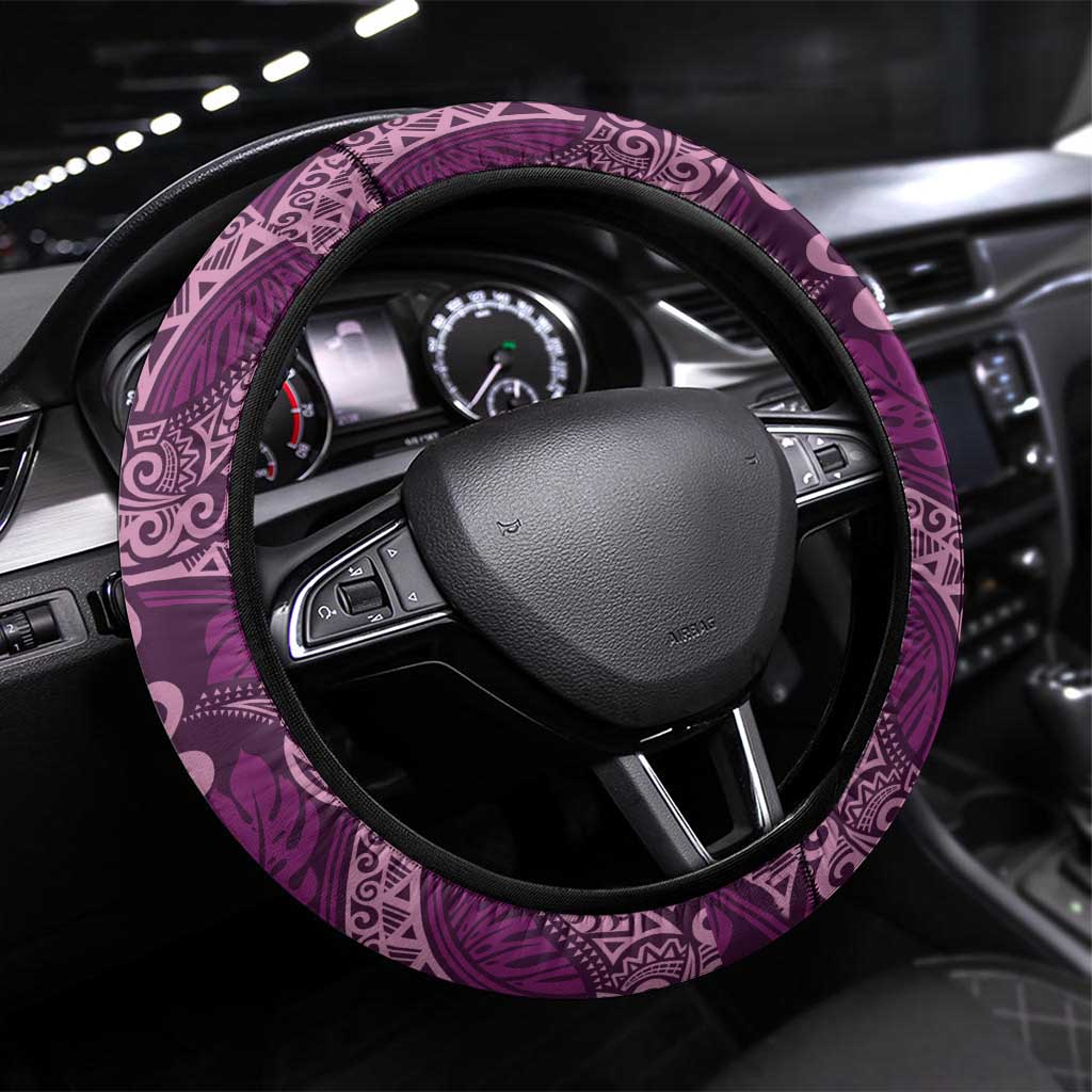 Royal Purple Monstera Steering Wheel Cover Polynesian Tribal Pattern LT01 Universal Fit Purple - Polynesian Pride