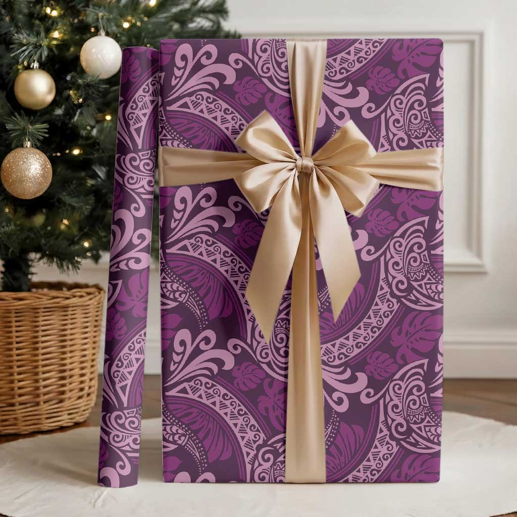 Royal Purple Monstera Wrapping Paper Polynesian Tribal Pattern - Polynesian Pride