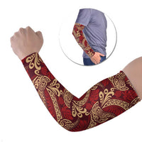 Luxury Red Monstera Arm Sleeves Polynesian Tribal Pattern - Polynesian Pride