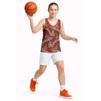Luxury Red Monstera Basketball Jersey Polynesian Tribal Pattern - Polynesian Pride