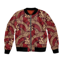 Luxury Red Monstera Bomber Jacket Polynesian Tribal Pattern LT01 Unisex Red - Polynesian Pride