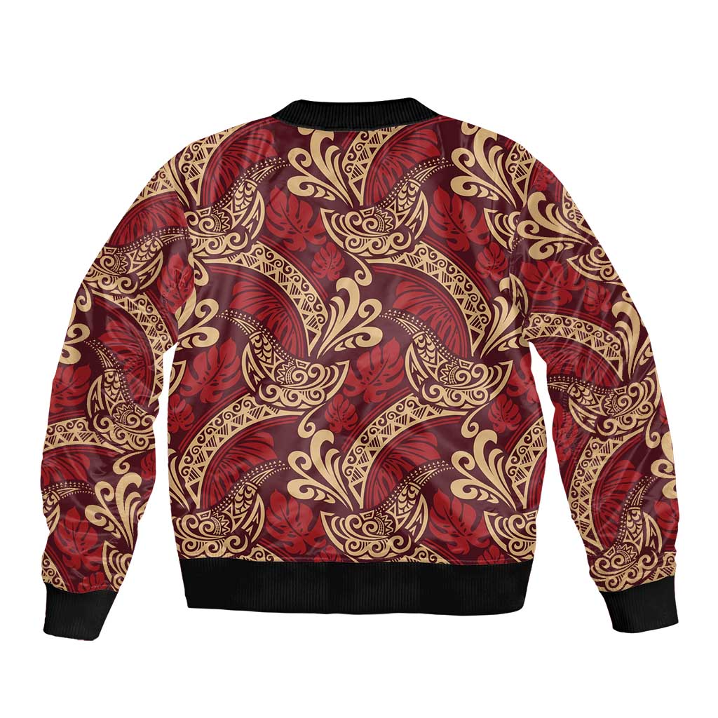 Luxury Red Monstera Bomber Jacket Polynesian Tribal Pattern LT01 - Polynesian Pride