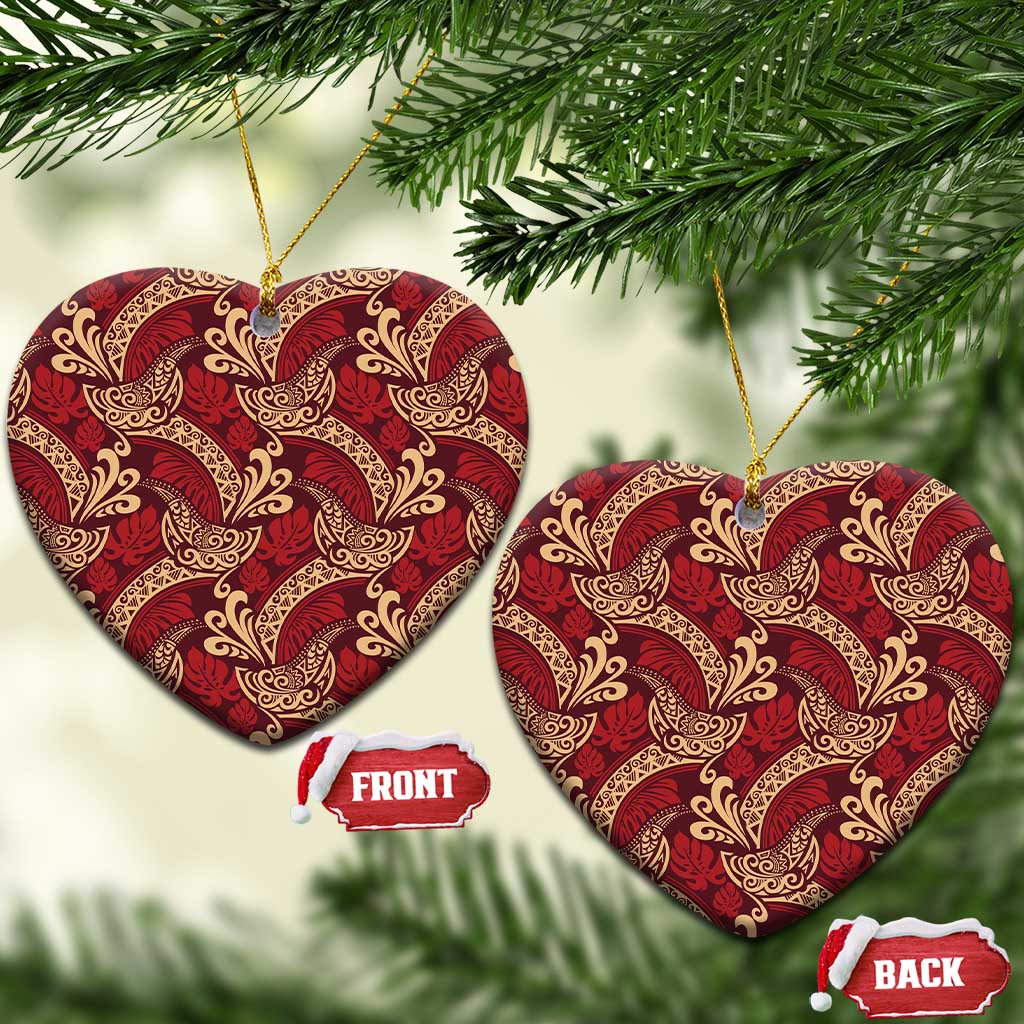 Luxury Red Monstera Ceramic Ornament Polynesian Tribal Pattern - Polynesian Pride