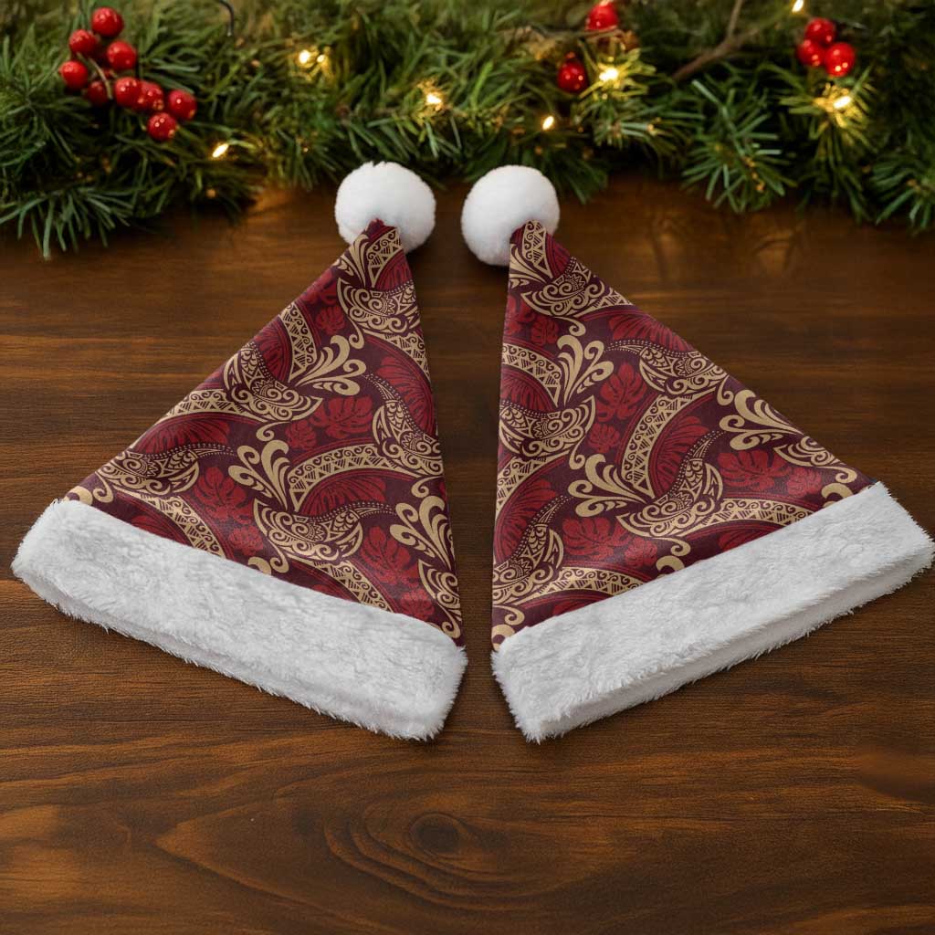 Luxury Red Monstera Christmas Santa Hat Polynesian Tribal Pattern - Polynesian Pride