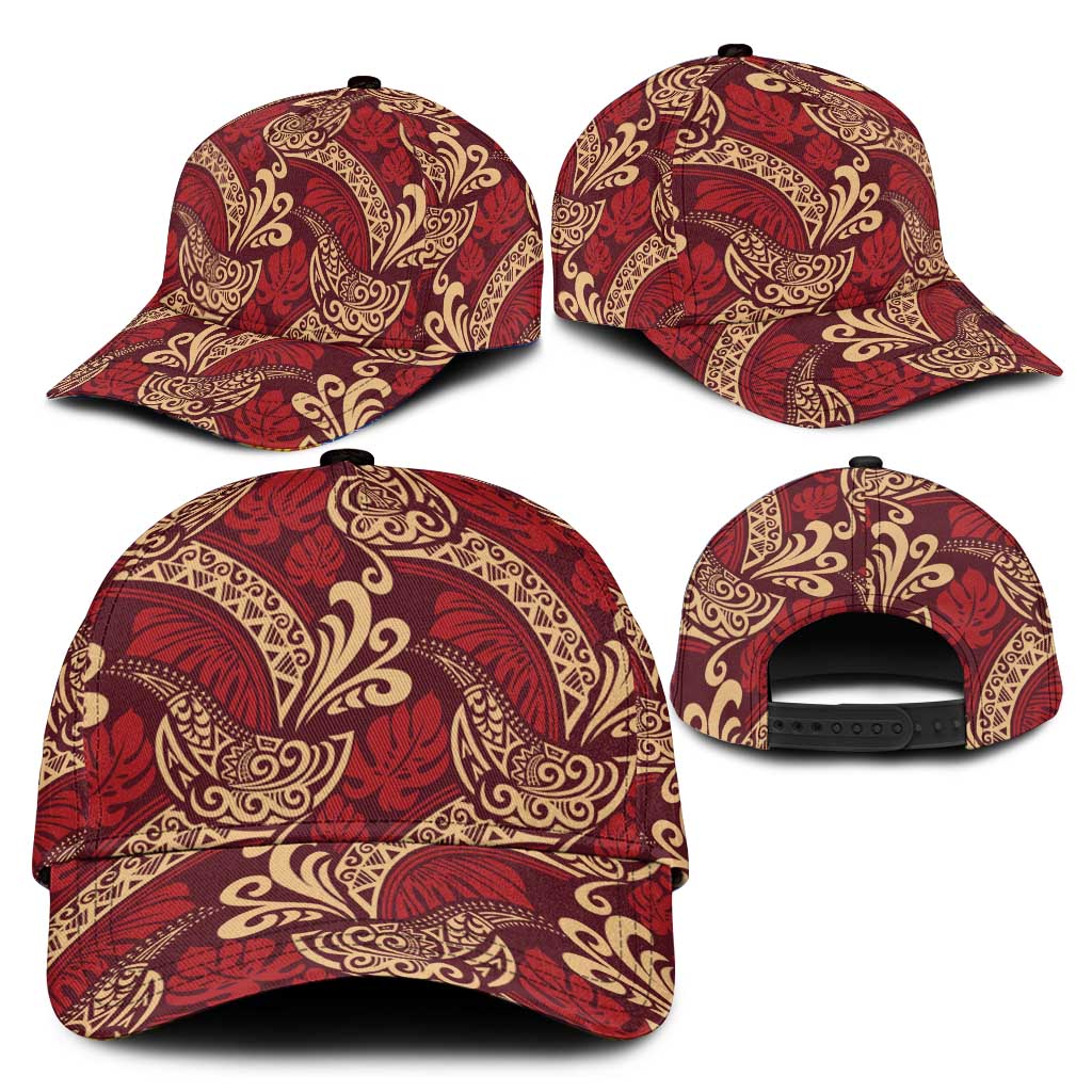 Luxury Red Monstera Classic Cap Polynesian Tribal Pattern - Polynesian Pride