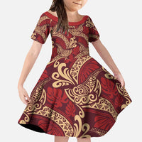 Luxury Red Monstera Family Matching Mermaid Dress and Hawaiian Shirt Polynesian Tribal Pattern - Polynesian Pride