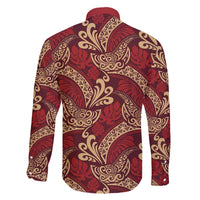Luxury Red Monstera Family Matching Off The Shoulder Long Sleeve Dress and Hawaiian Shirt Polynesian Tribal Pattern - Polynesian Pride