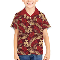 Luxury Red Monstera Family Matching Off The Shoulder Long Sleeve Dress and Hawaiian Shirt Polynesian Tribal Pattern - Polynesian Pride