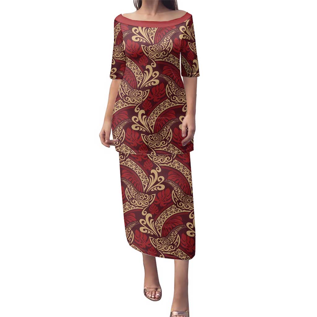 Luxury Red Monstera Family Matching Puletasi and Hawaiian Shirt Polynesian Tribal Pattern - Polynesian Pride