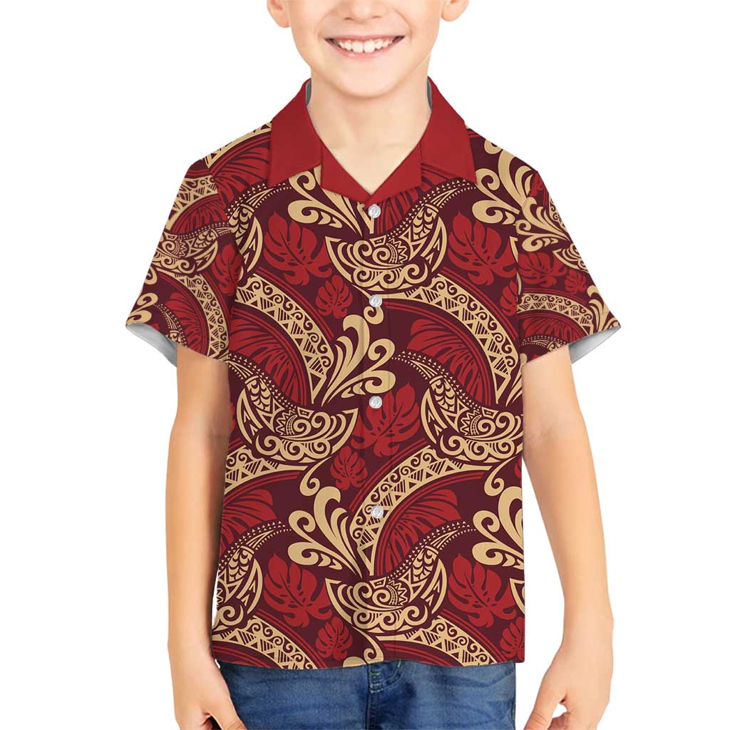 Luxury Red Monstera Family Matching Puletasi and Hawaiian Shirt Polynesian Tribal Pattern - Polynesian Pride