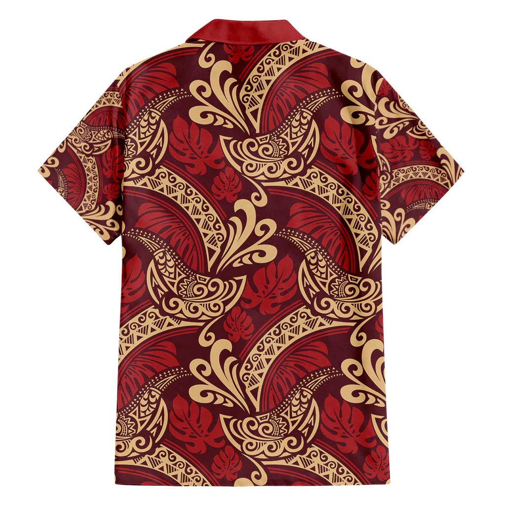 Luxury Red Monstera Family Matching Summer Maxi Dress and Hawaiian Shirt Polynesian Tribal Pattern - Polynesian Pride
