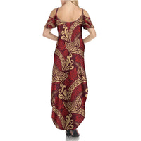 Luxury Red Monstera Family Matching Summer Maxi Dress and Hawaiian Shirt Polynesian Tribal Pattern - Polynesian Pride
