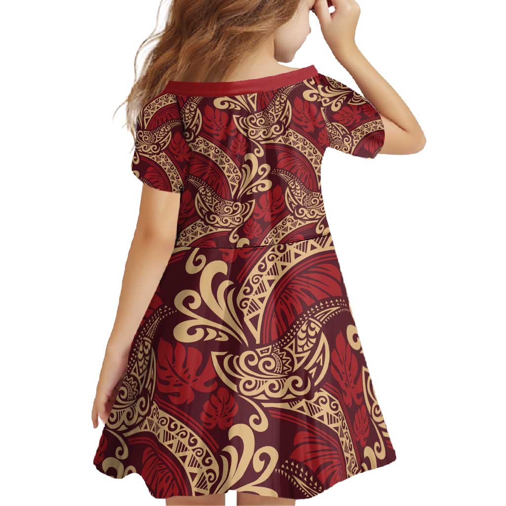 Luxury Red Monstera Family Matching Tank Maxi Dress and Hawaiian Shirt Polynesian Tribal Pattern - Polynesian Pride