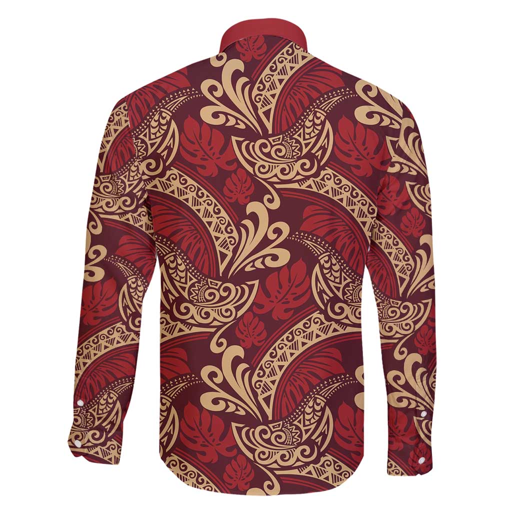 Luxury Red Monstera Family Matching Tank Maxi Dress and Hawaiian Shirt Polynesian Tribal Pattern - Polynesian Pride