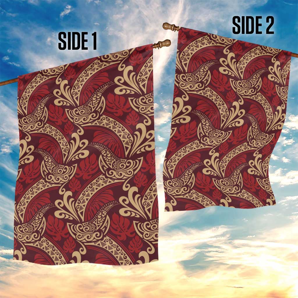 Luxury Red Monstera Garden Flag Polynesian Tribal Pattern - Polynesian Pride