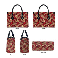 Luxury Red Monstera Leather Bag Polynesian Tribal Pattern - Polynesian Pride