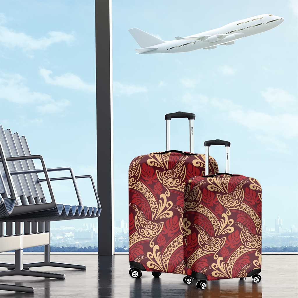 Luxury Red Monstera Luggage Cover Polynesian Tribal Pattern - Polynesian Pride