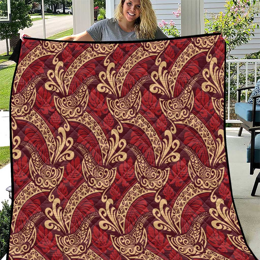Luxury Red Monstera Quilt Polynesian Tribal Pattern LT01 Red - Polynesian Pride